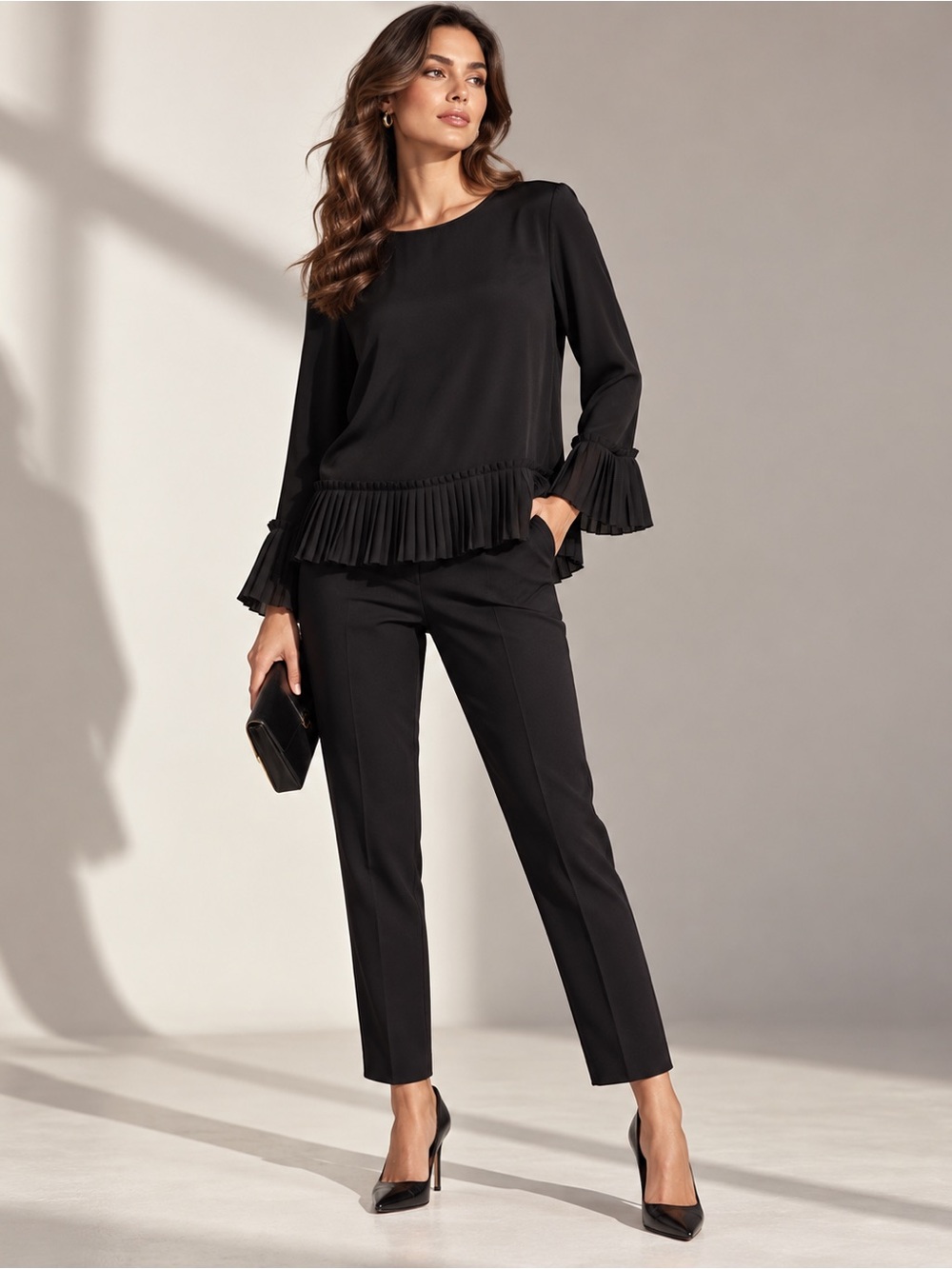 Part Two Copenhagen Jessie Black Pleated Ruffle Blouse EU 42 / UK 16